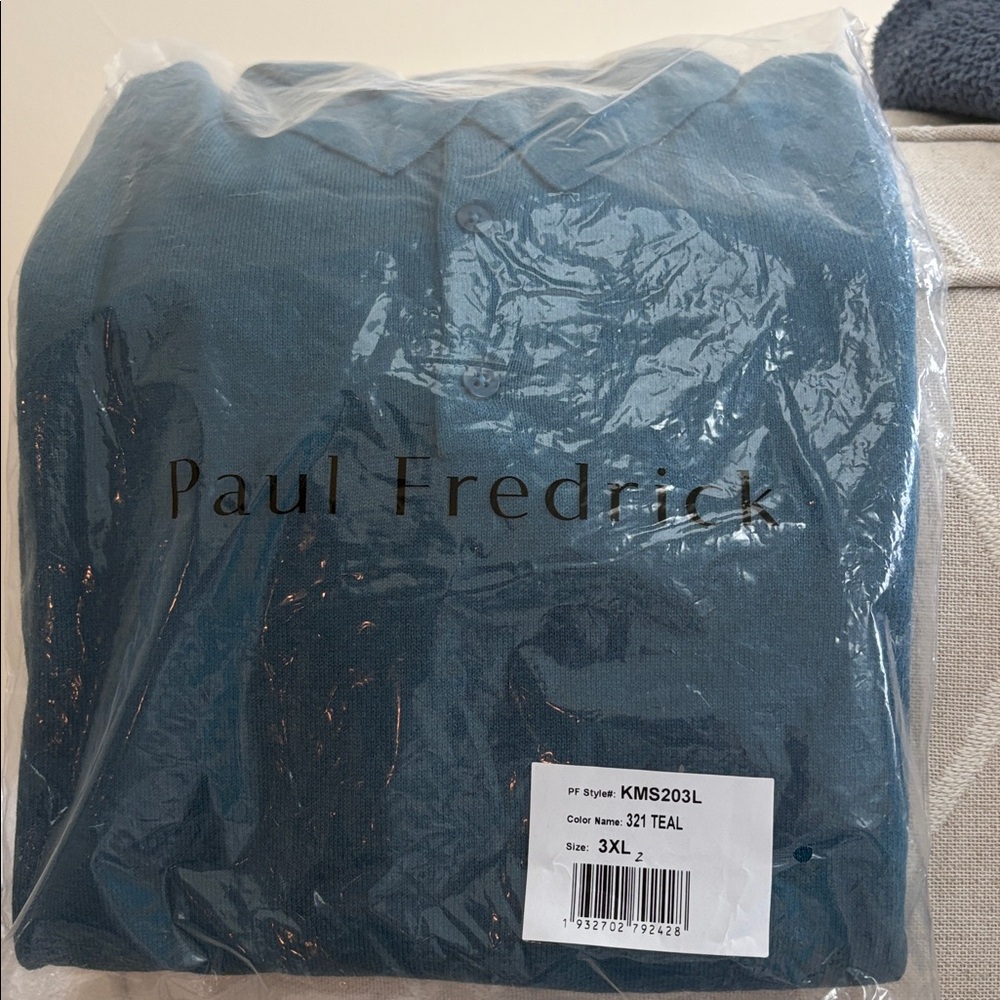 Paul Fredrick Striped Blue and Solid Teal  Men's 3XL Shirts - Picture 5 of 5